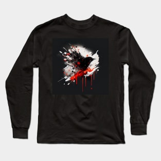 Black Bird Ink Blot Design Long Sleeve T-Shirt